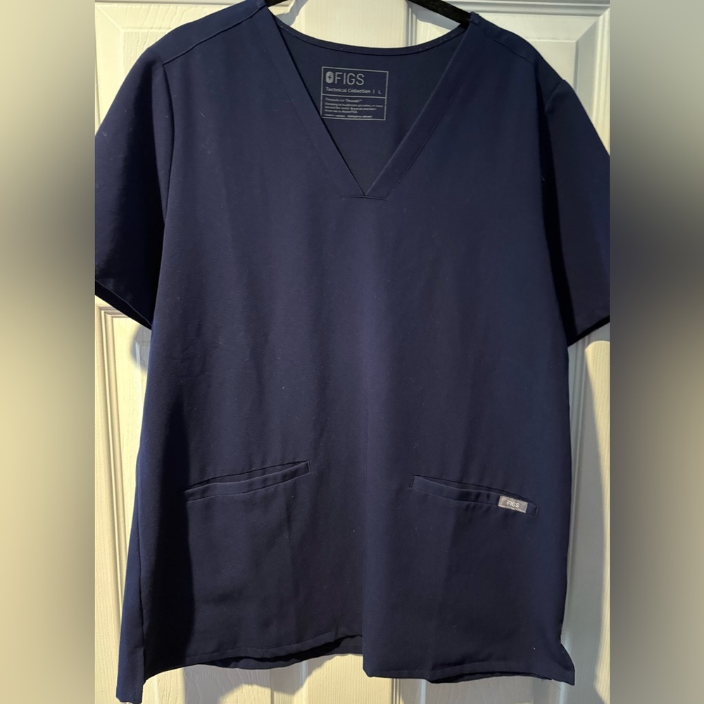 Figs Blue V-Neck Scrub Shirt with Short Sleeves